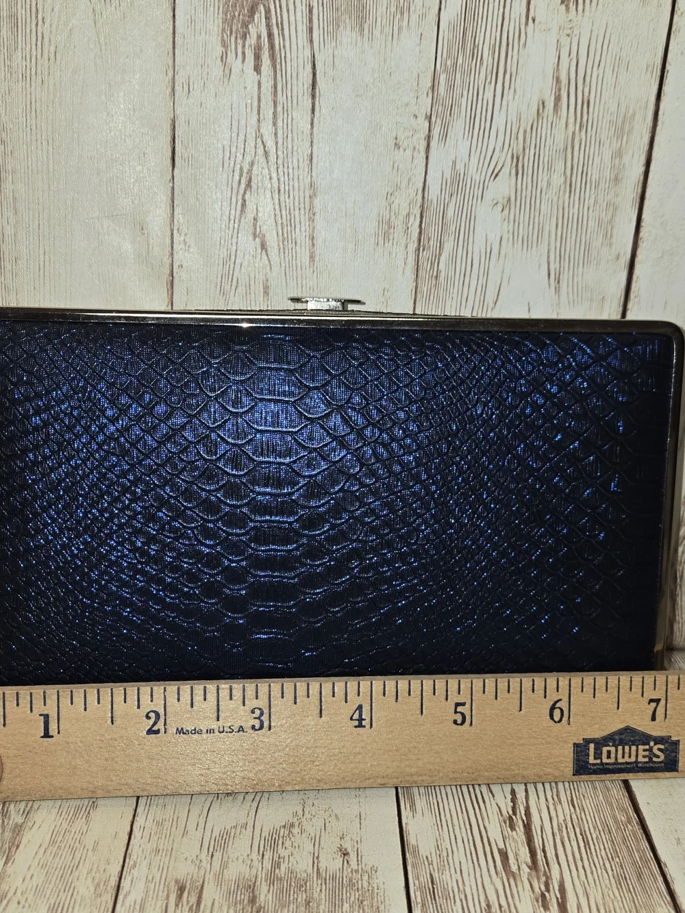 Vintage Metallic Blue Faux Snakeskin Clutch Wallet Silver Kiss Lock